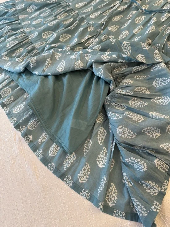 Lucky Brand Blue White Floral Tiered A-Line Dress 3/4 Sleeve S - Picture 4 of 9